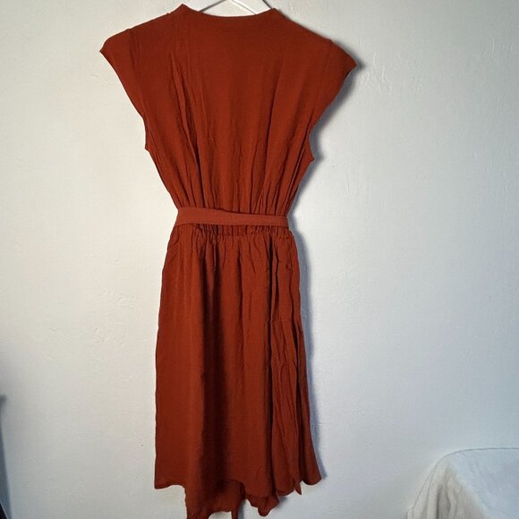 Anthropologie Maeve Womens Noronha Wrap Midi Dress XL Orange Cap Sleeve Belted - Picture 2 of 11